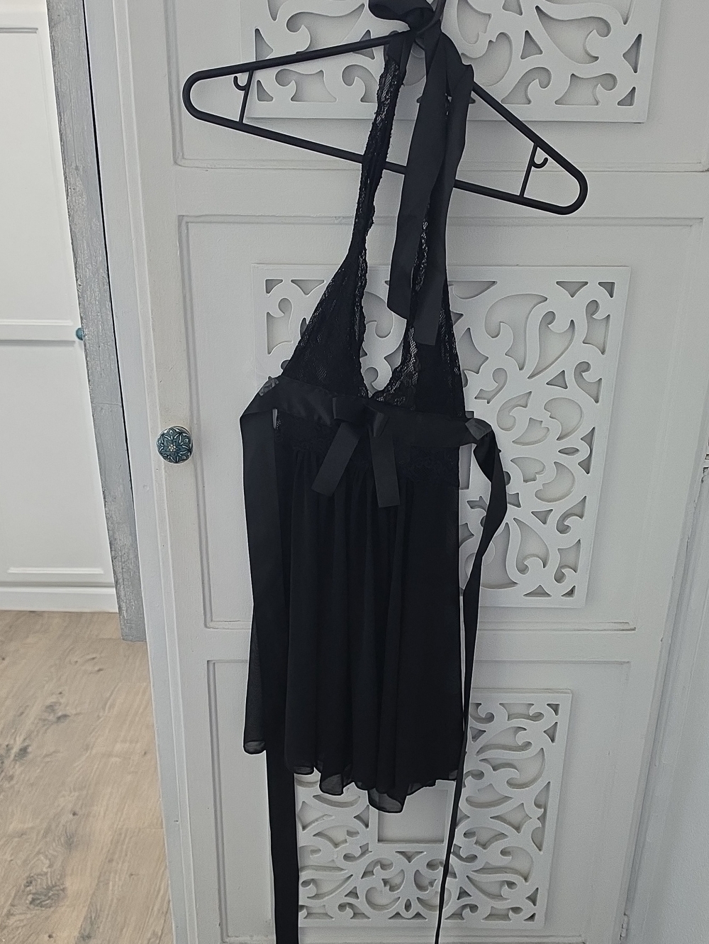 Lace Halter Babydoll Top - Black- Lingerie